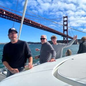Family on Lagoon 42 Catamaran on the San Francisco Bay with the Golden Gate Bridge in the background
